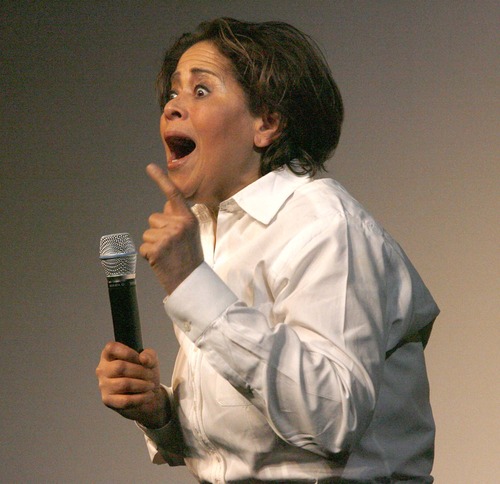 Anna Deavere Smith, who talked about her work at an interview  at the Egyptian Theater in Park City on  Thursday, January 28,2010 performs an intern in a New Orleans charity hospital, one of the characters in her recent play, "Let Me Down Easy" photo:Paul Fraughton/ The Salt Lake Tribune