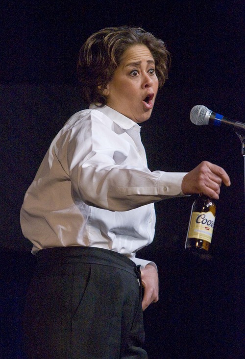 Anna Deavere Smith, who talked about her work at an interview  at the Egyptian Theater in Park City on  Thursday, January 28,2010 performs a bull rider, one of the characters in her recent play, "Let Me Down Easy" photo:Paul Fraughton/ The Salt Lake Tribune