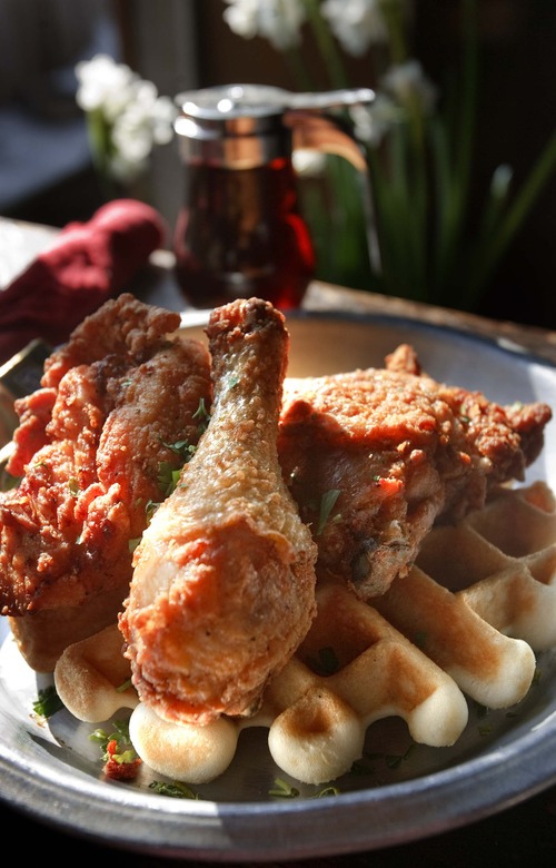 Leah Hogsten  |  The Salt Lake Tribune
Chicken and Waffles as served at the Salt Lake City's The Garage on Jan. 2, 2013.