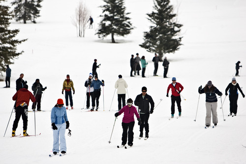 Chris Detrick  |  Tribune file photo 
People learn how to cross-country ski during Winter Trails Day at Mountain Dell Cross Country Ski Area in January 2011. This year's Winter Trails Day, marked by free cross-country skiing lessons and more at various sites is Saturday, though Mountain Dell is not hosting an event this year.