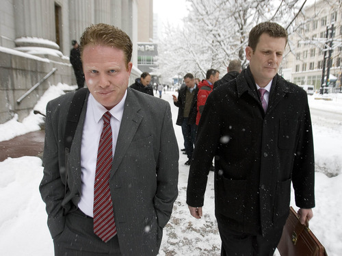 Paul Fraughton  |  The Salt Lake Tribune

Jeremy Johnson, left, leaves the federal courthouse with his lawyer Nathan Crane in Salt Lake City, Friday, January 11, 2013.