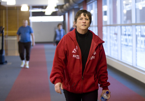 Kim Raff  |  The Salt Lake Tribune
Catherine Barnhart walks on the indoor track at the Millcreek Recreation Center in Salt Lake City on January 4, 2013. Barnhart is a 15-year patient of Beth Hanlon, a "concierge" doctor. Under Hanlon's coaching Barnhart has lost 35 pounds in a year. "It's one thing for your doctor to tell you to lose weight. It's another for her to tell you how to lose weight."