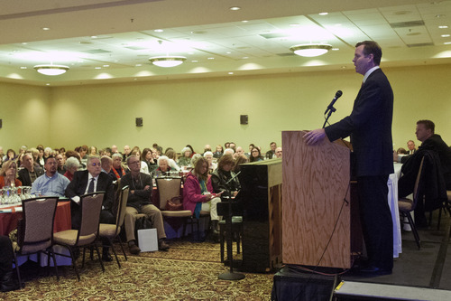 Chris Detrick  |  The Salt Lake Tribune
Utah Attorney General John Swallow speaks on "The Importance of Federalism Under Our Constitution" during the Utah Eagle Forum annual convention at the Salt Lake Radisson Hotel Saturday January 12, 2013.