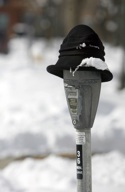 Francisco Kjolseth  |  The Salt Lake Tribune
Even the parking meters bundled up against the frigid temperatures on the University of Utah campus on Monday, January 14, 2013. Cold temperatures are expected to continue through the week.