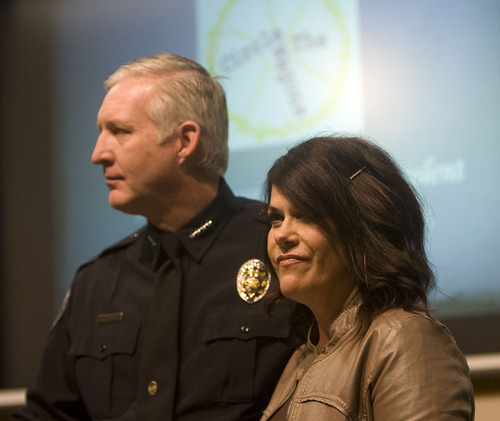 Al Hartmann  |  The Salt Lake Tribune
Unified Police Chief Jim Winder and Vickie Walker, who lost her husband, Jeff, in the Trolley Square shootings in 2007.