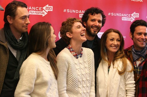 Leah Hogsten  |  The Salt Lake Tribune
 JJ Feild, left, Keri Russell, director Jerusha Hess, Bret McKenzie, Jane Seymour and James Callis pose for pictures before the premiere of "Austenland" at The Eccles Theatre screening venue during the Sundance Film Festival on Friday, Jan. 18, 2013.