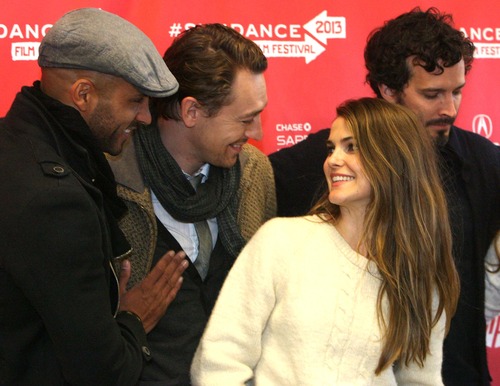 Leah Hogsten  |  The Salt Lake Tribune
Ricky Whittle, left, and JJ Feild share a laugh with Keri Russell while posing for pictures before the premiere of "Austenland" at The Eccles Theatre screening venue during the Sundance Film Festival on Friday, Jan. 18, 2013.