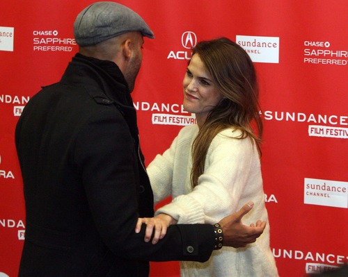 Leah Hogsten  |  The Salt Lake Tribune
Keri Russell and Ricky Whittle share a laugh while posing for pictures before the premiere of "Austenland" at The Eccles Theatre screening venue during the Sundance Film Festival on Friday, Jan. 18, 2013.