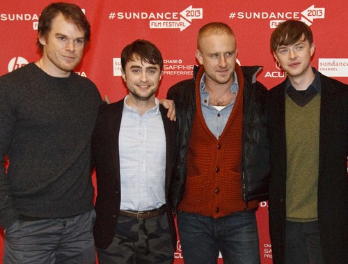 Leah Hogsten  |  The Salt Lake Tribune
l-r Michael C. Hall, Daniel Radcliffe, Ben Foster and Dane DeHaan pose for pictures before the premiere of "Kill Your Darlings" at The Eccles Theatre screening venue during the 2013 Sundance Film Festival, Friday January 18, 2013.