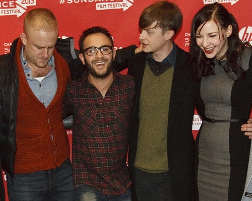 Leah Hogsten  |  The Salt Lake Tribune
l-r  Ben Foster, director John Krokidas, Dane DeHaan and Erin Darke pose for pictures before the premiere of "Kill Your Darlings" at The Eccles Theatre screening venue during the 2013 Sundance Film Festival, Friday January 18, 2013.