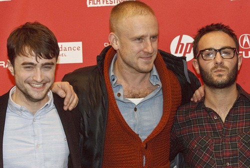 Leah Hogsten  |  The Salt Lake Tribune
l-r  Daniel Radcliffe, Ben Foster and director John Krokidas pose for pictures before the premiere of "Kill Your Darlings" at The Eccles Theatre screening venue during the 2013 Sundance Film Festival, Friday January 18, 2013.