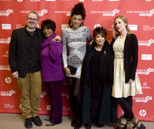 Kim Raff  |  The Salt Lake Tribune
(from left) Director Morgan Neville, Merry Clayton, Judith Hill, Tata Vega and producer Caitrin Rogers are photographed on the red carpet for the premiere of "Twenty Feet From Stardom" at the Eccles Theatre during opening night of the Sundance Film Festival in Park City on January 17, 2013.  The three women are all singers featured in the documentary.