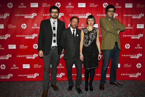Chris Detrick  |  The Salt Lake Tribune
Director Maxim Pozdorovkin, Director Mike Lerner, Producer Xenia Grubstein and Executive Producer Martin Herring pose for pictures before the premiere of 'Pussy Riot: A Punk Prayer' during the 2013 Sundance Film Festival in Park City, Utah Friday January 18, 2013