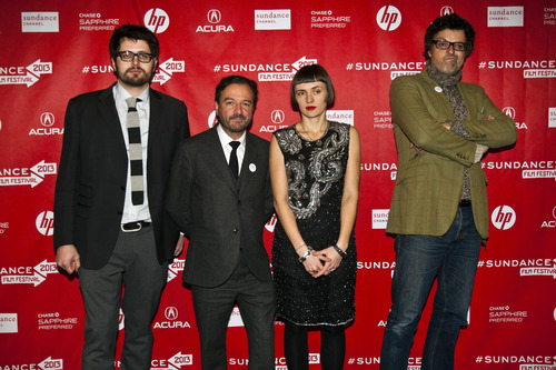 Chris Detrick  |  The Salt Lake Tribune
Director Maxim Pozdorovkin, Director Mike Lerner, Producer Xenia Grubstein and Executive Producer Martin Herring pose for pictures before the premiere of 'Pussy Riot: A Punk Prayer' during the 2013 Sundance Film Festival in Park City, Utah Friday January 18, 2013