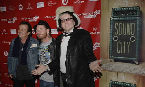 Rick Egan  | The Salt Lake Tribune 

Le Ving, Corey Taylor and Rick Nelson pose for photos at the "Sound City" premiere at the Marc in Park City, Utah, Friday, January 18, 2013.