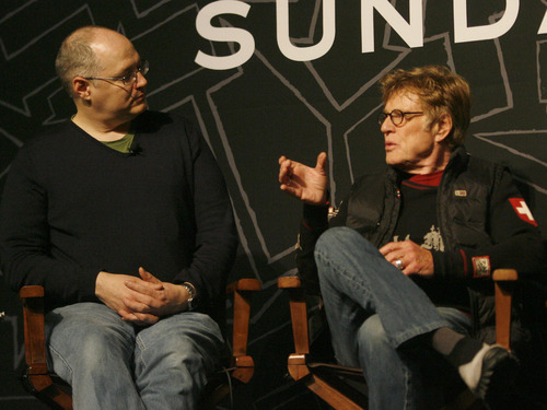 Rick Egan  | The Salt Lake Tribune 

Salt Lake Tribune film critic, Sean Means (left) listens as Robert Redford talks about this year's Sundance Film Festival at the festival's opening press conference at the Egyptian theater in Park City, Thursday, January 17, 2013.