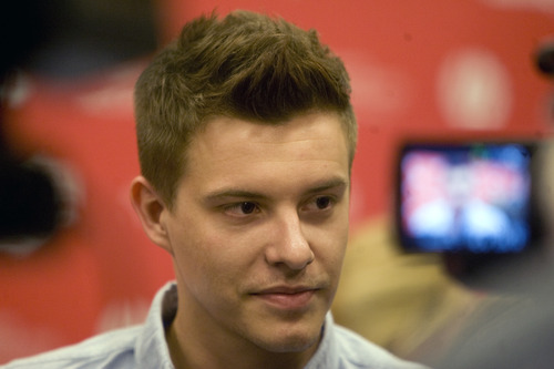 Kim Raff  |  The Salt Lake Tribune
Actor Xavier Samuel gives an interview on the red carpet during the premiere screening of "Two Mothers" at the Eccles Theatre during the Sundance Film Festival in Park City on January 18, 2013.