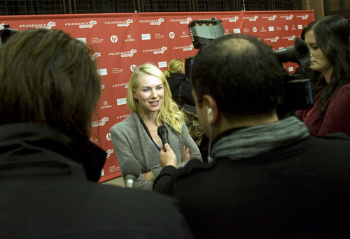 Kim Raff  |  The Salt Lake Tribune
Actress Naomi Watts gives an interview on the red carpet during the premiere screening of "Two Mothers" at the Eccles Theatre during the Sundance Film Festival in Park City on January 18, 2013.