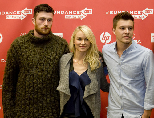 Kim Raff  |  The Salt Lake Tribune
(from left) Actors James Frecheville, Naomi Watts and Xavier Samuel stand for a photograph on the red carpet during the premiere screening of "Two Mothers" at the Eccles Theatre during the Sundance Film Festival in Park City on January 18, 2013.