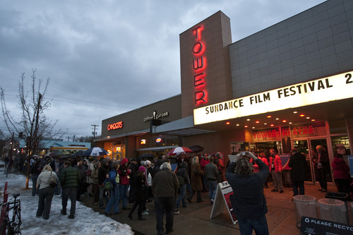 Chris Detrick  |  The Salt Lake Tribune
Filmgoers wait outside of Tower Theatre before the screening of "Sleepwalk With Me" during the 2012 Sundance Film Festival Thursday January 26, 2012.