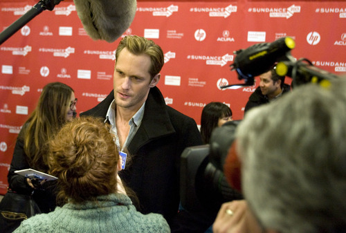 Kim Raff  |  The Salt Lake Tribune
Actor Alexander Skarsgaard gives an interview on the red carpet for the premiere screening of "The East" at the Eccles Theatre during the Sundance Film Festival in Park City on January 20, 2013.