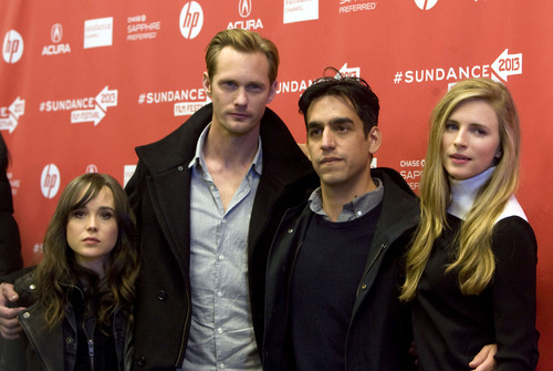 Kim Raff  |  The Salt Lake Tribune
(from left) Actress Ellen Page, Actor Alexander Skarsgaard, Director/Co-writer Zal Batmanglij and Actress Brit Marling are photographed on the red carpet for the premiere screening of "The East" at the Eccles Theatre during the Sundance Film Festival in Park City on January 20, 2013.