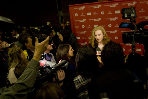 Kim Raff  |  The Salt Lake Tribune
Actress Nicole Kidman gives interviews on the red carpet for the premiere screening of "Stoker" at the Eccles Theatre during the Sundance Film Festival in Park City on January 20, 2013.