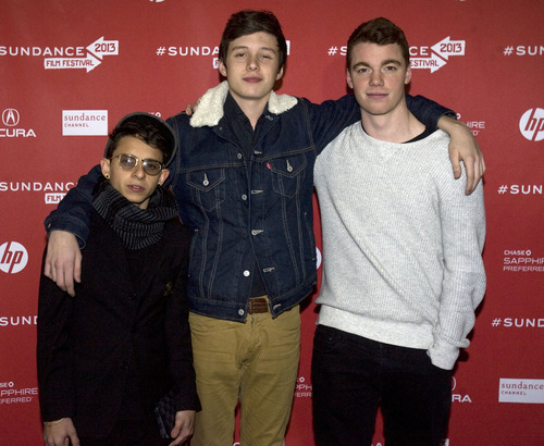 Kim Raff  |  The Salt Lake Tribune
(from left) Actors Moises Arias, Nick Robinson and Gabriel Basso are photographed on the red carpet for the premiere of "Toy's House" at the Park City Library Center during the Sundance Film Festival in Park City on January 19, 2013.