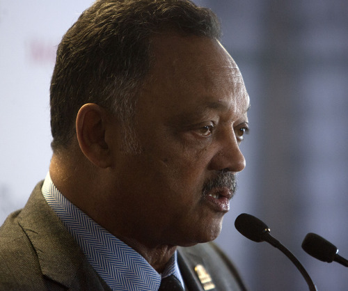 Steve Griffin  |  The Salt Lake Tribune
Jesse Jackson talks to the media during a news conference prior to his keynote address for a Martin Luther King Jr. celebration at the University of Utah Thursday.