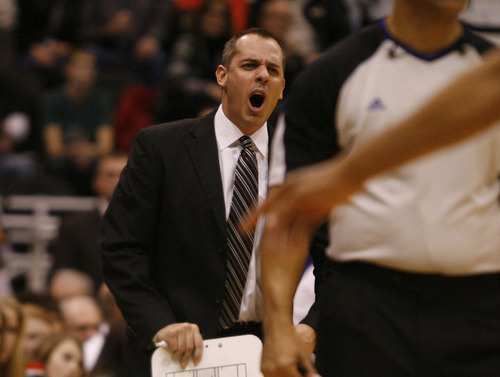 Rick Egan  | The Salt Lake Tribune 

Indiana Pacers head coach Frank Vogel hollers at the ref in the final seconds of overtime, in NBA action,  Jazz vs. Indiana game, Saturday, January 26, 2013.