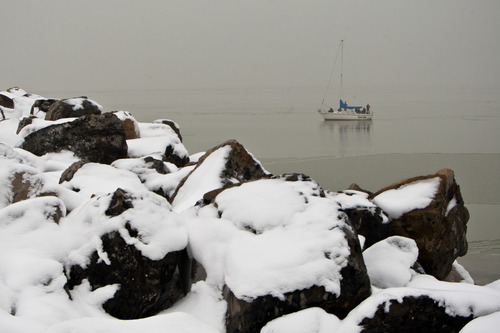 Chris Detrick  |  The Salt Lake Tribune
A boat sails near the Great Salt Lake Marina Saturday January 26, 2013.