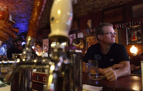 Leah Hogsten  |  The Salt Lake Tribune
Dan Saban of Scottsdale, Ariz., sips a beer with a co-worker on their first visit to the Shooting Star in Huntsville. The Shooting Star Saloon is Utah's oldest bar, built in 1865 as a trading post, it was converted into a bar in 1879