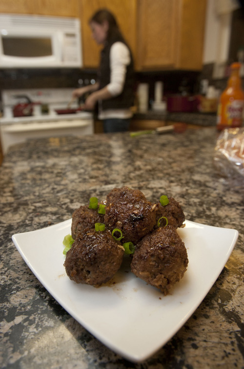 Steve Griffin | The Salt Lake Tribune
Kimberly Bowsher's juicy turkey meatballs in a homemade teriyaki sauce. "People are shocked when they found out they're not beef," says Bowsher, author of "The Family Practice Blog."