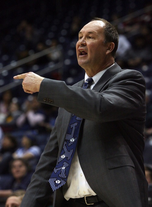 Kim Raff  |  The Salt Lake Tribune
BYU head coach Jeff Judkins calls out a play during a game against  St. Mary's at the Marriott Center in Provo on January 31, 2013.  BYU went on to win 66-58.