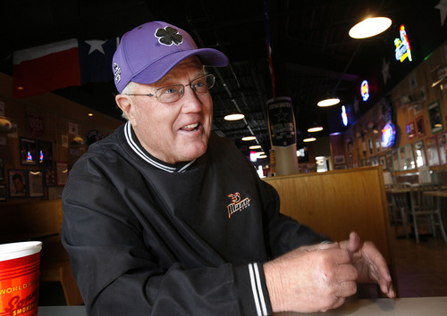 Scott Sommerdorf   |  The Salt Lake Tribune
Former U of U football coach Ron McBride lights up as he tells a story about one of the many Polynesian football players he has recruited over the years during a visit to the Sonny Bryan's Smokehouse in Salt Lake where he regularly visits, Wednesday, January 16, 2013. The gregarious McBride is one of the recruiters who historically has made inroads into the Polynesian culture.