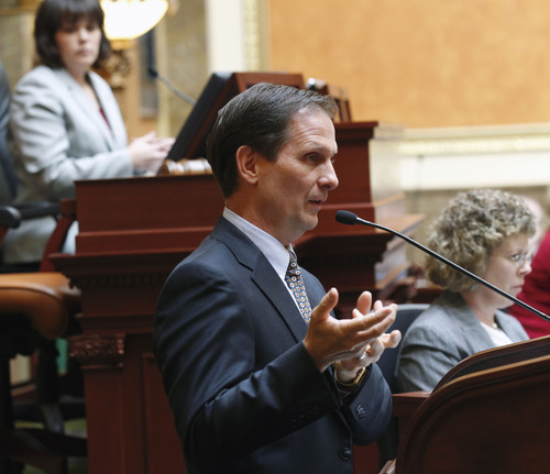 Al Hartmann  |  The Salt Lake Tribune
Utah's new Congressman Chris Stewart of the 2nd Congressional District speaks to state lawmakers on Friday.