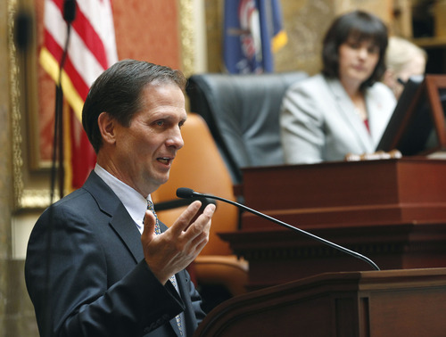 Al Hartmann  |  The Salt Lake Tribune
Utah's new congressman Chris Stewart of the Second District speaks to the House of Represenatatives Friday February 1.