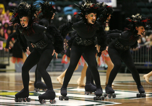 Rick Egan  | The Salt Lake Tribune 

The Hillcrest high school drill team performs in the 4A State Drill Championships, at  the UCCU Center in Orem, Friday, February 1, 2013.