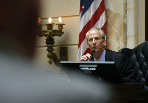 Scott Sommerdorf   |  The Salt Lake Tribune
New Senate President Wayne Niederhauser, R-Sandy moderates debate in the Utah Senate, Thursday, January 31, 2013.