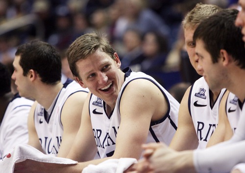Kim Raff  |  The Salt Lake Tribune
Brigham Young Cougars guard Brock Zylstra (13) smiles in the final minutes of the game as they have a large lead over the Santa Clara Broncos during a game at the Marriott Center in Provo on February 2, 2013.  BYU went on to win 96-79.