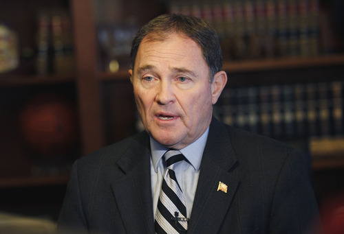 Al Hartmann  |  The Salt Lake Tribune
Gov. Gary Herbert discusses stragegies to reach a goal of  66 percent of Utahns holding post secondary degrees or certificates by 2020.  Herberts comments on Monday came less than a week after Utah Democrats criticized Herbert for not having a strong enough plan to improve education.
