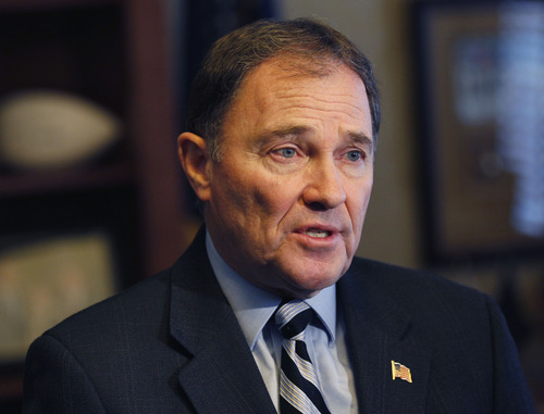 Al Hartmann  |  The Salt Lake Tribune
Gov. Gary Herbert discusses stragegies to reach a goal of  66 percent of Utahns holding post secondary degrees or certificates by 2020.  Herberts comments on Monday came less than a week after Utah Democrats criticized Herbert for not having a strong enough plan to improve education..
