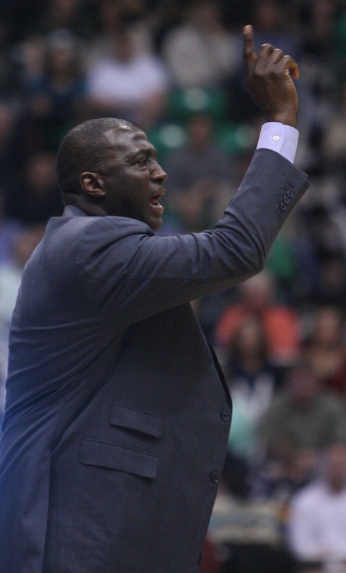 Kim Raff  |  The Salt Lake Tribune
Utah Jazz head coach Tyrone Corbin yells from the sidelines during the first half against the Chicago Bulls at EnergySolutions Arena in Salt Lake City on February 8, 2013.