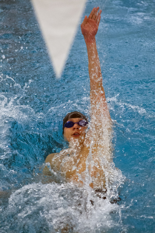 Chris Detrick  |  The Salt Lake Tribune
Ryan Brown, of Stansbury High, competes in the 100 Yard Backstroke during the Utah High School State 3A Championships at BYU Saturday February 9, 2013.