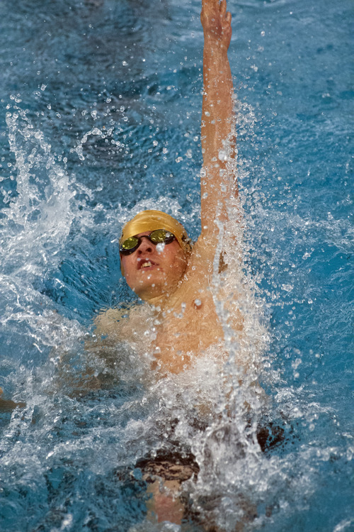 Chris Detrick  |  The Salt Lake Tribune
Jake Barnett, of Judge High, competes in the 100 Yard Backstroke during the Utah High School State 3A Championships at BYU Saturday February 9, 2013.