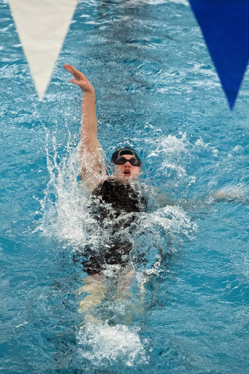 Chris Detrick  |  The Salt Lake Tribune
Shelby Bulkley, of Payson High, competes in the 100 Yard Backstroke during the Utah High School State 3A Championships at BYU Saturday February 9, 2013.