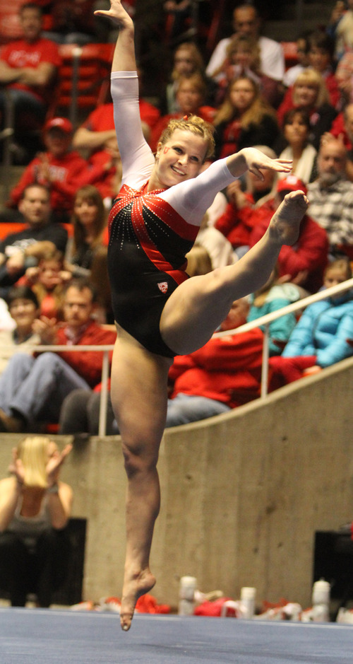Rick Egan  | The Salt Lake Tribune 

Tory Wilsoncompetes on the floor for the Ute's, in gymnastics action against The University of California, at the Huntsman Center, Saturday, February 9, 2013.
