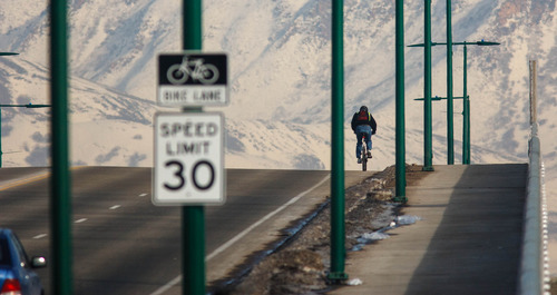 Trent Nelson  |  The Salt Lake Tribune
Mayor Ralph Becker has declared 2013 the "Year of the Bike" in Salt Lake City. As part of that, the city will soon be formally unveiling new bike lanes on the redone North Temple west of the 500 West overpass. Thursday, February 7, 2013 in Salt Lake City.