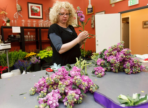 Trent Nelson  |  The Salt Lake Tribune
Crystal Tatton preps flowers at Every Blooming Thing, Saturday, February 9, 2013 in Salt Lake City.