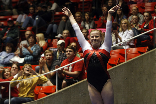Chris Detrick  |  The Salt Lake Tribune
Tory Wilson competes on the vault during the annual Red Rocks gymnastics preview at the Huntsman Center Friday December 7, 2012.